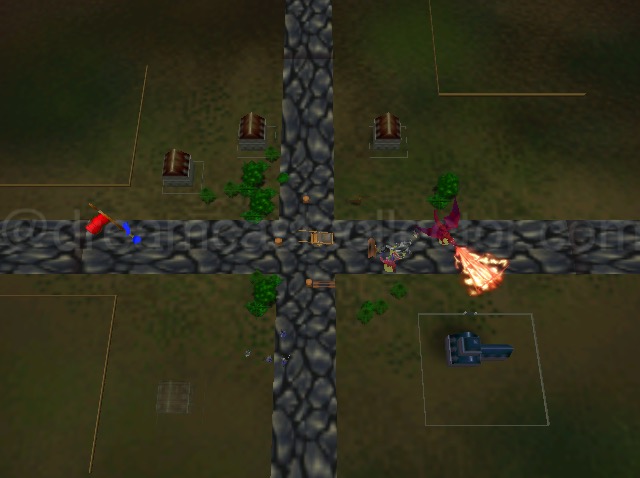 If you’ve never played Rune Caster, you’d be forgiven for thinking it's quite a large map to explore and plan a strategy but this will soon disappoint as only the area between the road and the immediate area is possible to move in. The other 75 percent of the map is enclosed by invisible walls and your starting position is right next to all the enemies & most of the objects means it's not fun at all. © NOISIA 2000 All Right Reserved.