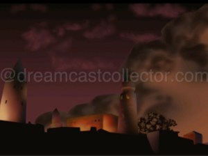 As strange as it might look this is what I'd describe as a dramatic backdrop in Rune Caster. Many backgrounds found in the game are simple walls, doors & landscapes which as well as being drawn badly are also architecturally bland. ©2000 NOISIA ALL RIGHT RESERVED. 