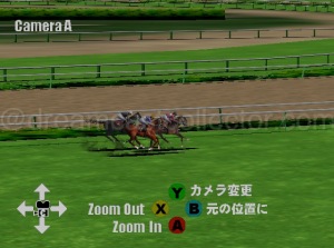 All the various camera options in the simulation mode are editable in real-time including panning and zooming on specific riders and their mounts. This in effect allows you to recreate the actual race as if you were watching a live television broadcast. ©1999 Shangri-La. 