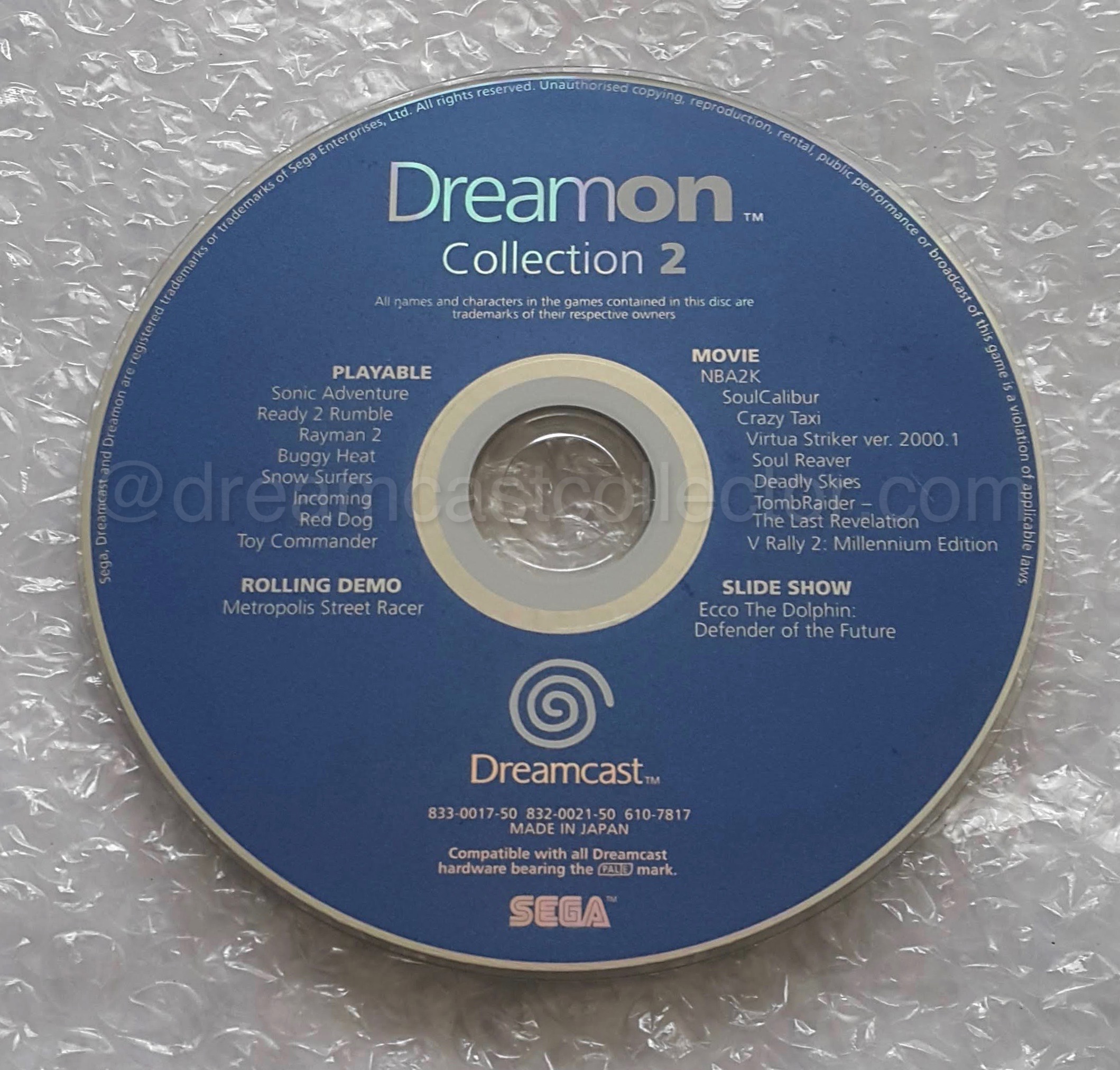 It seems likely, that DreamOn Collection 2 was, manufactured in Japan for the same reason as its predecessor. I also have no doubt that it was, replicated in significant quantities. Unusually for a PAL disc, it displays three product codes on the disc label. The first two are European designations of, 833-0017-50 & 832-0021-50 that represent a general release. The third and final serial is, as expected a Japanese code of 610-7817.