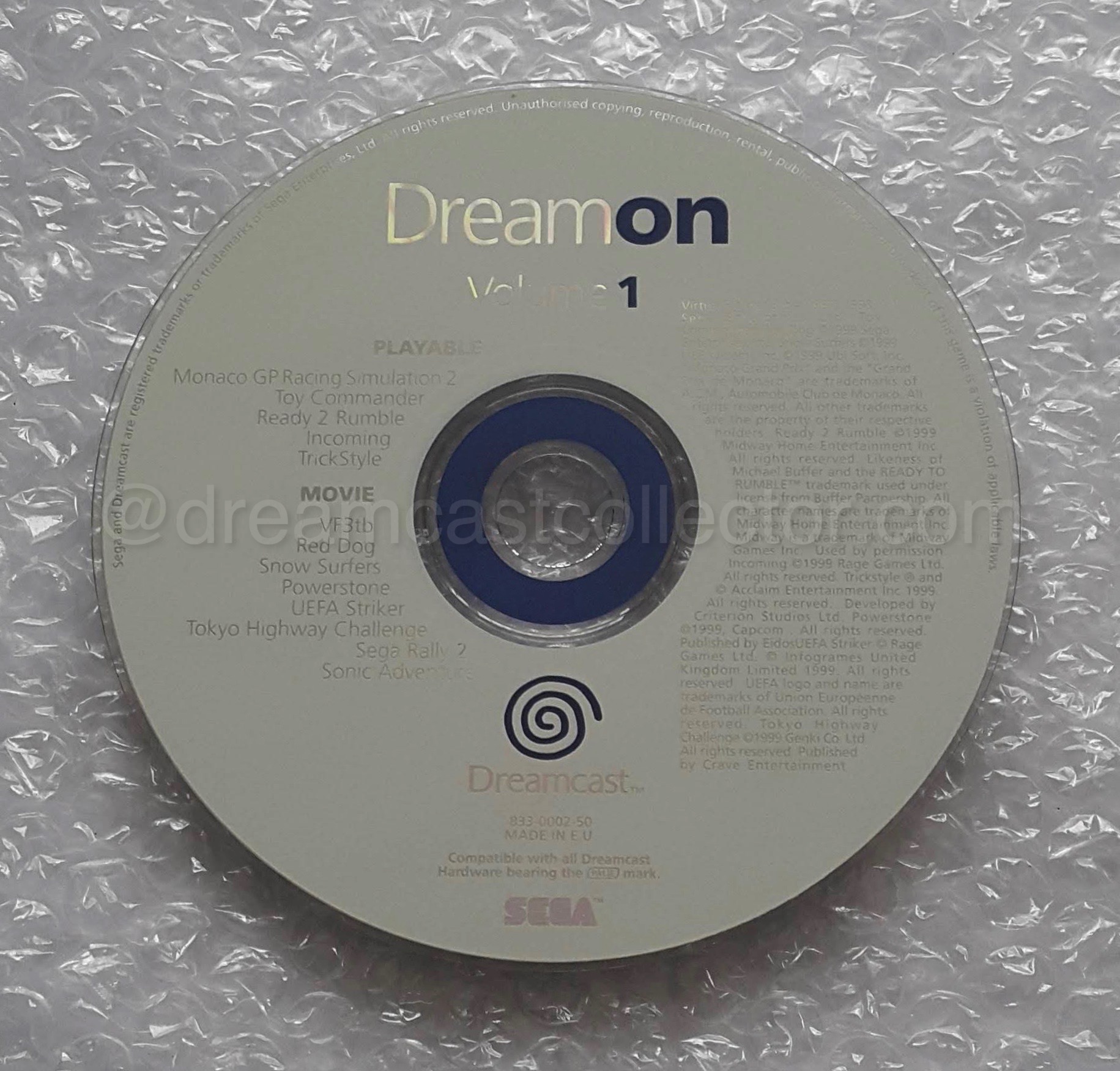While not part of the Japanese 610- catalogue I'll provide a picture of my copy of the European produced incarnation of DreamOn Volume 1 for comparison. I expect that the disc produced in the greatest numbers for the Japanese market would likely be Dream Passport 2 or Dream Passport 3. But I'm convinced that the combined totals for the Japanese & PAL DreamOn Volume 1 likely exceeds that of those browser discs.