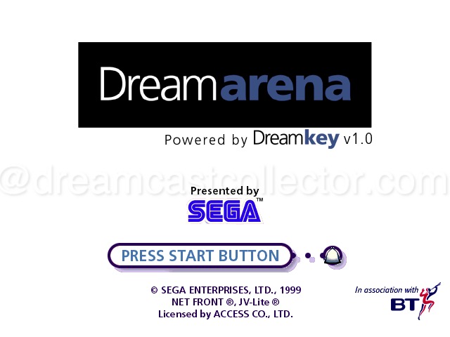 The main title screen of the initial release of the PAL DreamKey browser which compared to the NTSC U PlanetWeb or Japanese Dream Passport browsers looks basic by comparison. As the SEGA’s network infrastructure was provided by the various BT affiliates in the respective countries its strange that their branding is only on the software not the packaging.
